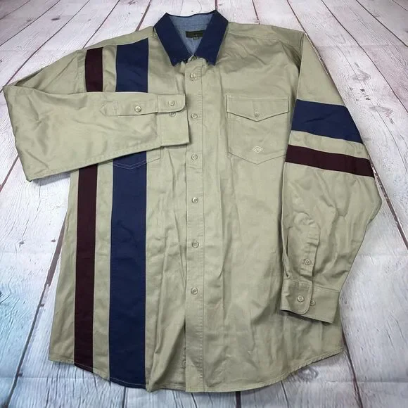 Roper Shirt Mens 2XL Tan Blue Western Stripe Long Sleeve Button Front Casual - Picture 2 of 9